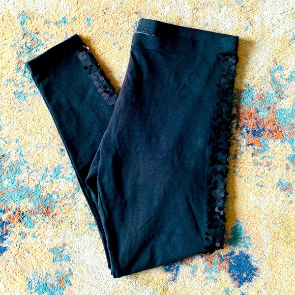 Victoria Secret’s, Black, Tuxedo Style Leggings with Paillettes Stripe, size L - Picture 1 of 6